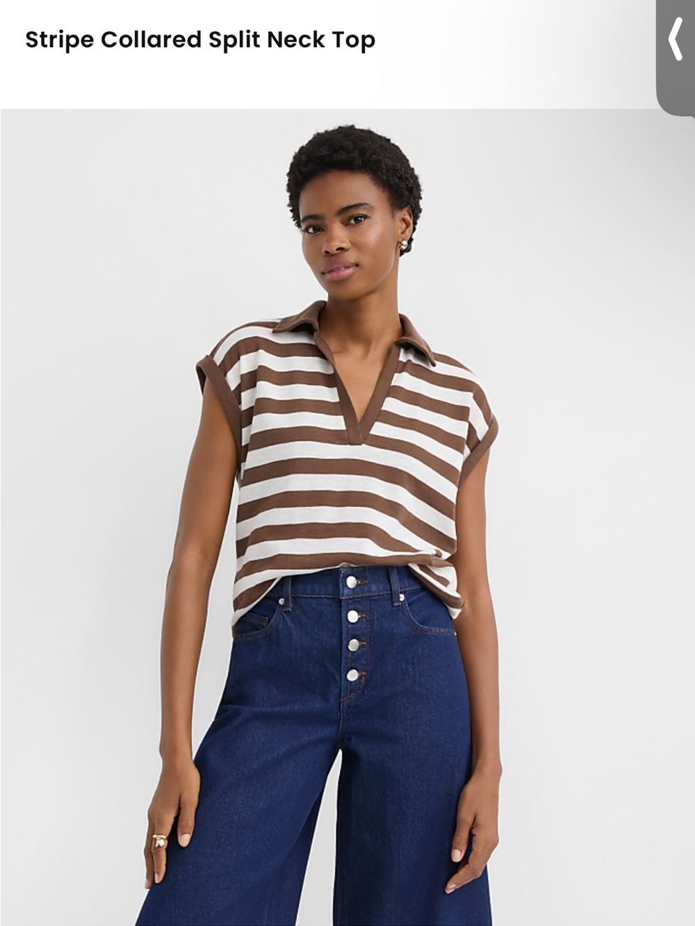 LOFT Brown and Cream Striped Short Sleeve Polo Top NWT Sz M